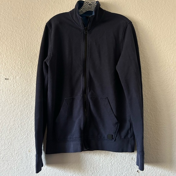 Hugo Boss Zip-Up Jacket In Cotton Terry With Logo Badge Medium Navy Blue Casual - Picture 1 of 12